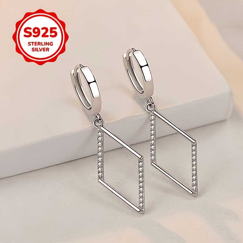 925 Silver Geometric Hollow-Out Polygonal Earrings, Versatile Gift
